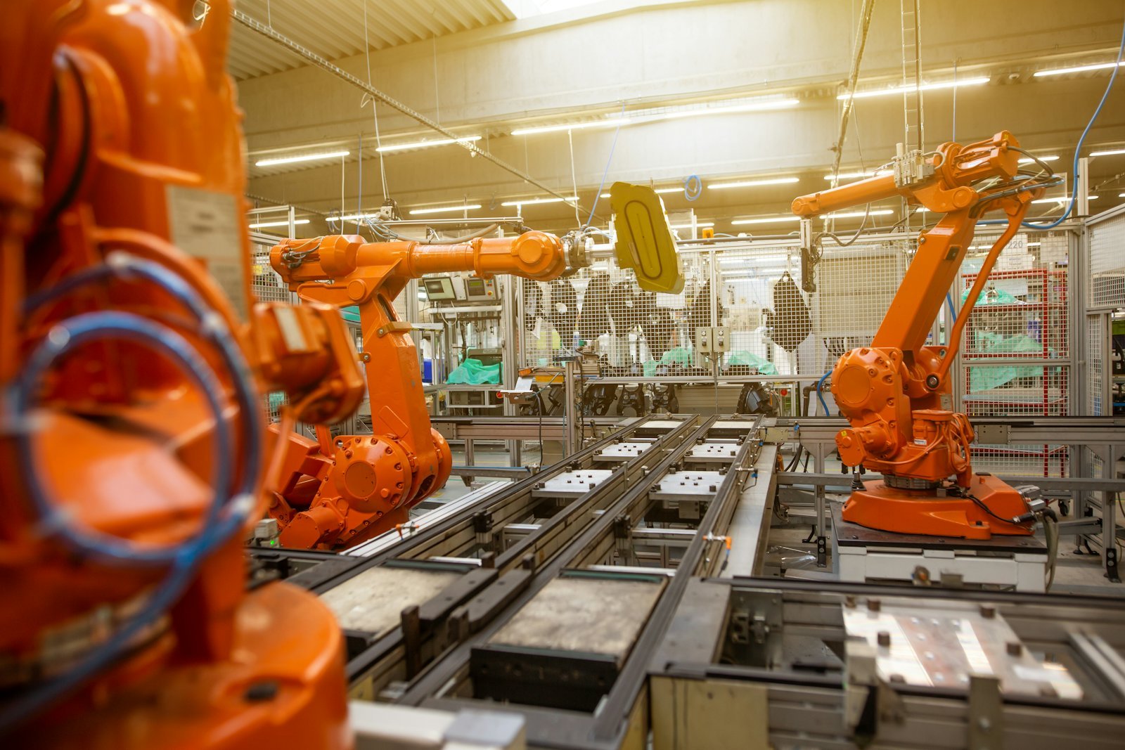 A factory floor filled with automated machinery and no people.